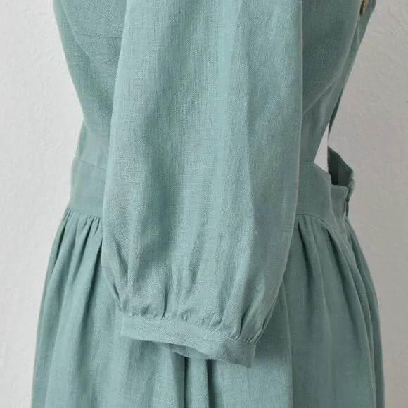 Linen Handmade Studio Open Back Madeleine Midi Dress Teal - 6 - Picture 5 of 11